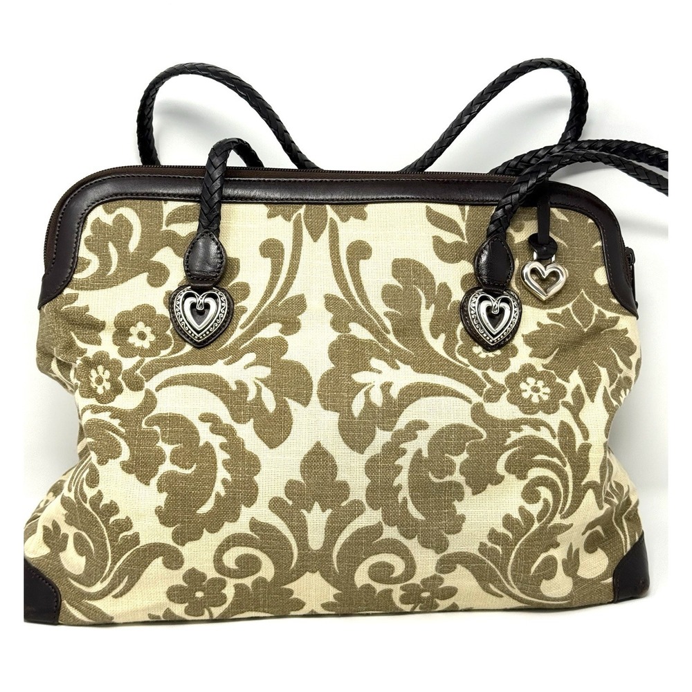 Brighton Mevelyn Fabric Signature Jacquard Tote Shoulder Bag Purse Beige Brown